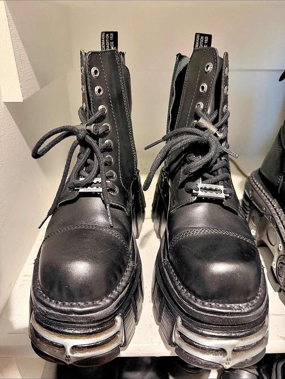 New Rock M-106-S1 Metallic Black Leather Tower Platform Boots